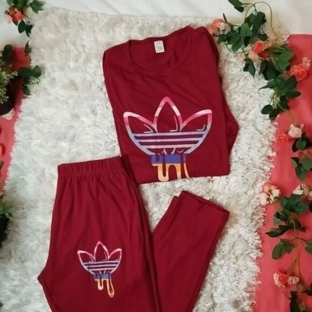 Sporty Graphic Print Long Sleeve Top & Pants Lounge‎ Set Size 2XL
